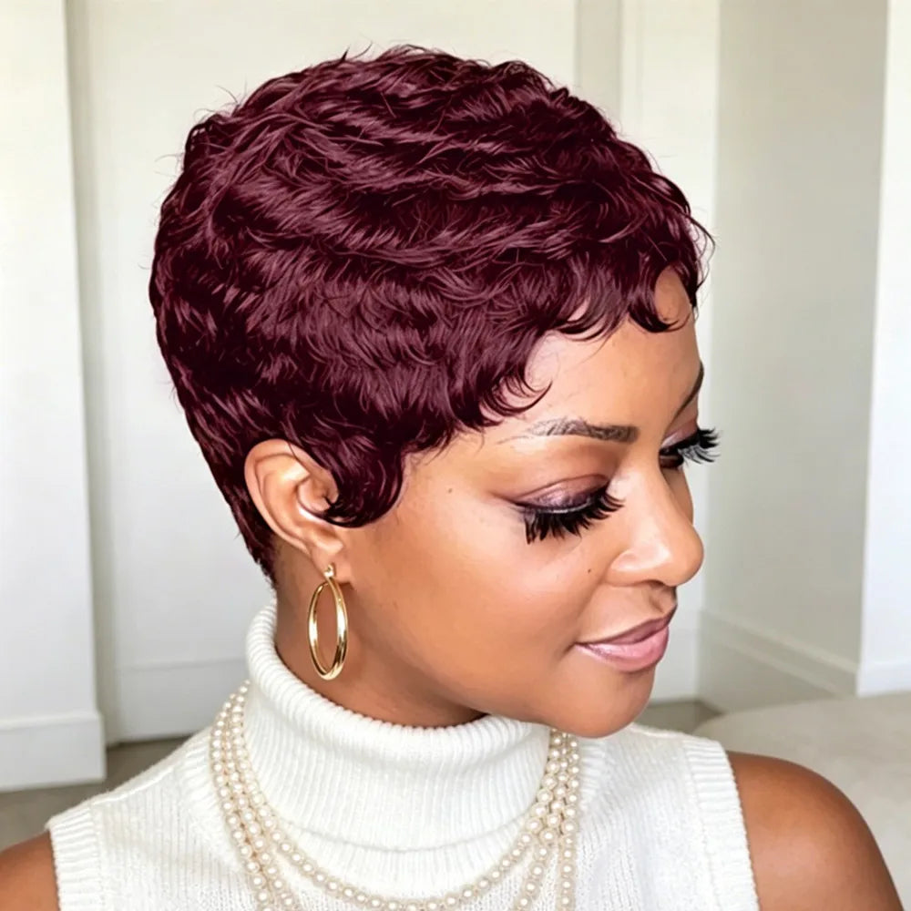 4inch machine made 150% density  human hair wig pixie cut wig gift black pixie cut human hair wig short straight layered