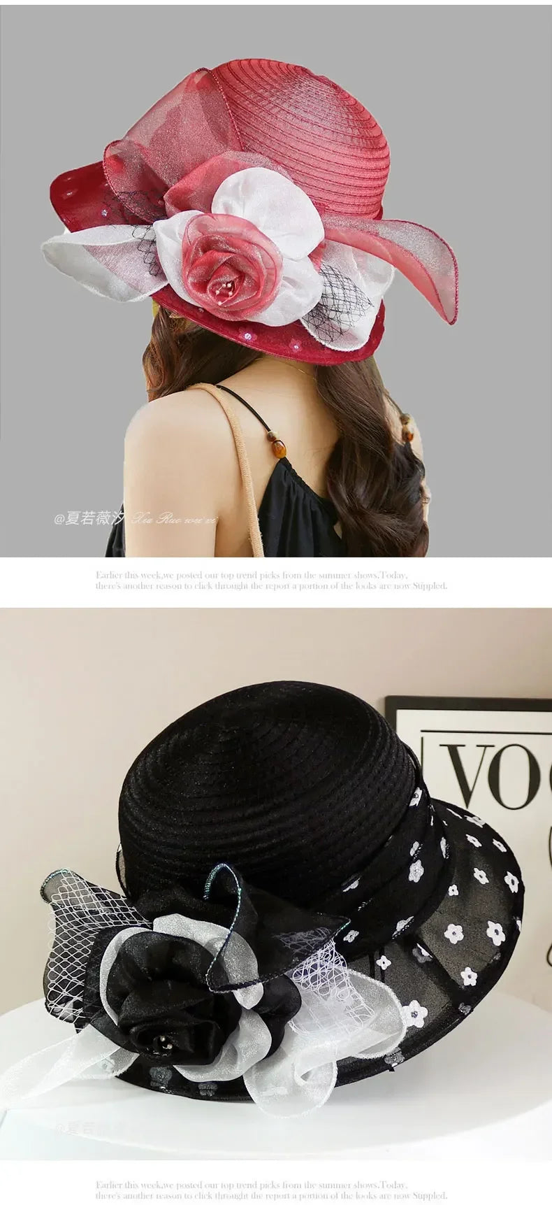 Fashion Hat Women Top Hat Elegant Organza Flower Wide Brim Sun Hat for Women Retro Style Party Banquet Accessory Foldable Beach