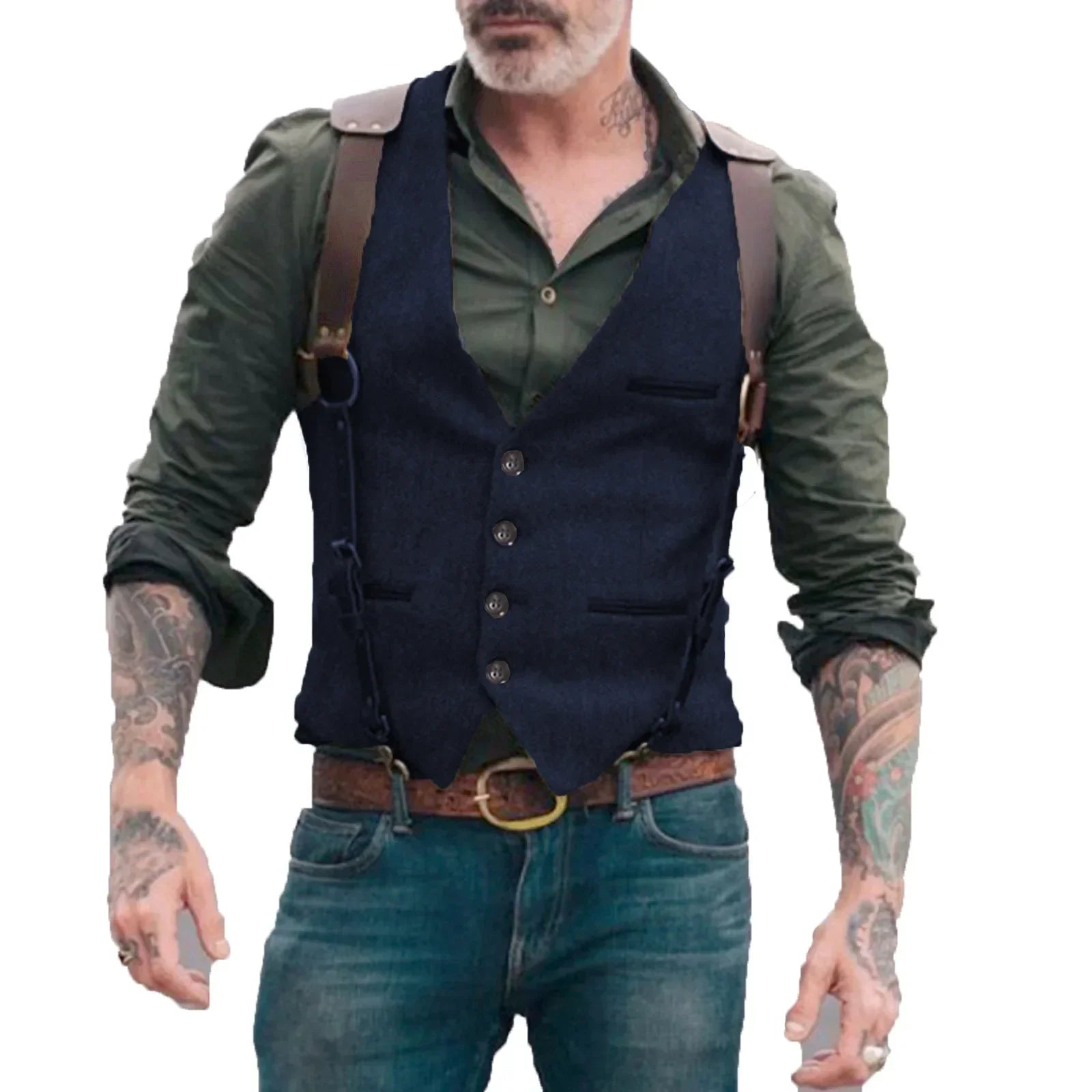 New Men's Business Suit Vests Solid V-Neck Formal Dress Vests Multi Pockets Casual Slim Sleeveless Jacket for Groosmen Wedding