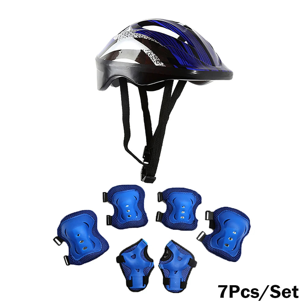 7Pcs/Set Kids Roller Skating Bicycle Helmet Knee Wrist Guard Elbow Pad Set for Children Cycling Sports Protective Guard Gear Set