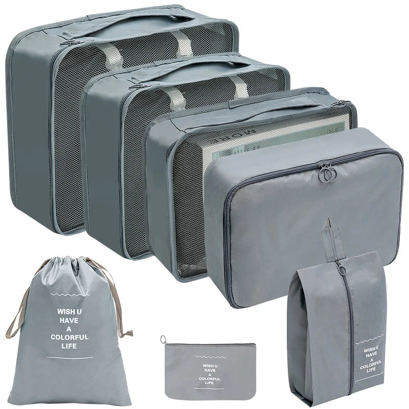 7PCS Travel Packing Cubes Luggage Pouches Organiser Clothes Suitcase Storage Bag