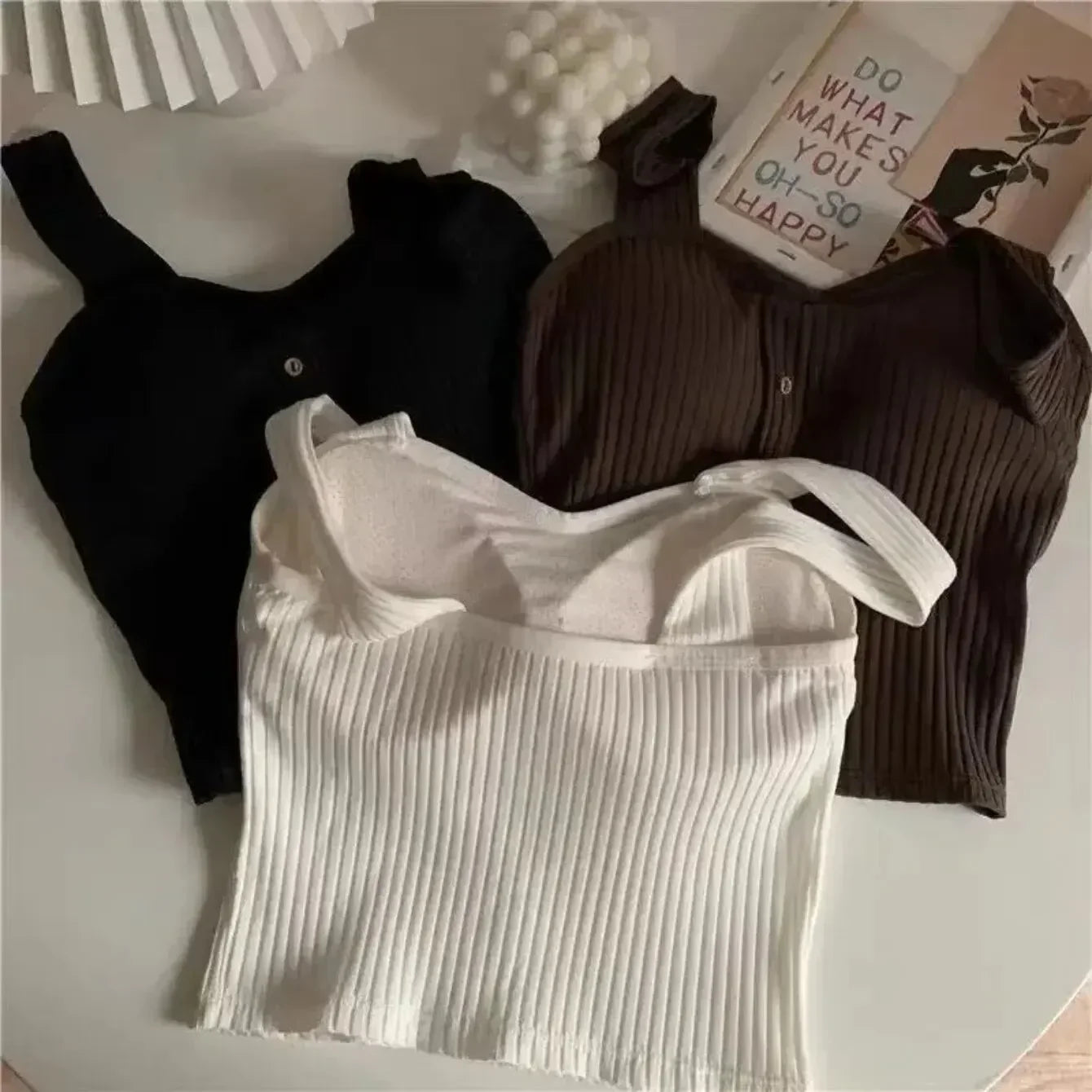 Women's Cropped Tops with Bra Pads Summer 2025 Corset Korean Suspenders Vest Sexy Slim Camisole