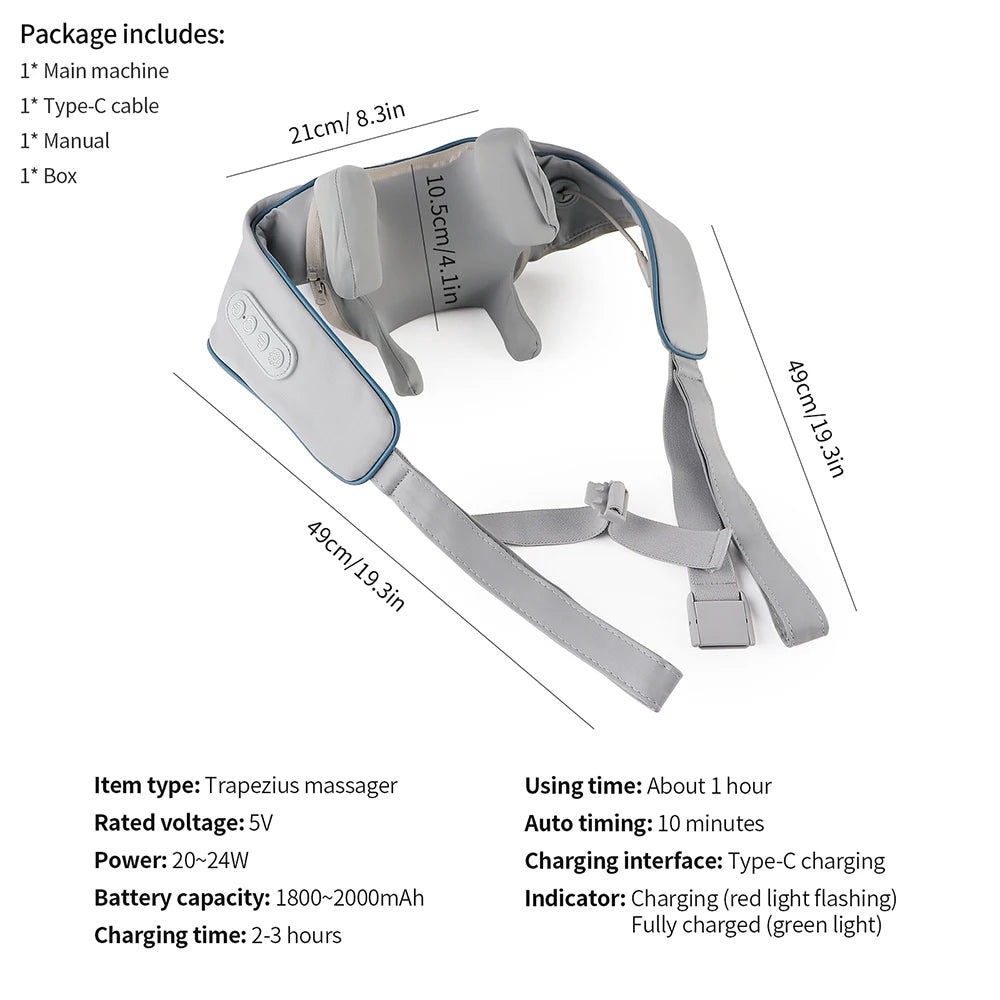 Electric Shoulder Kneading Massage Shawl Automatic Neck Back Massager Wireless Back Muscle Trapezius Relaxing Massage Pillow