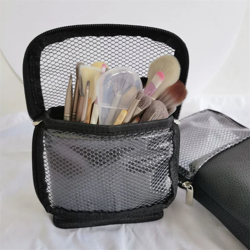 Makeup Brushes Storage Bag Stand Cosmetic Bag Net Zipper MakeupTools Storage Pouch Eyebrow Pencil Organizer Women Toiletry Bag