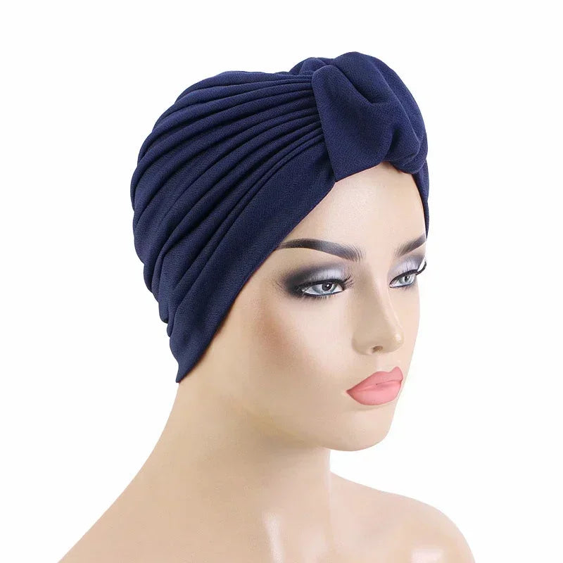 Sombrero turbante indio nuevo con nudo y lazo para mujer, hijab musulmán, pañuelo africano para la cabeza, gorro, gorro para pérdida de cabello, gorro de quimioterapia, pañuelos para la cabeza