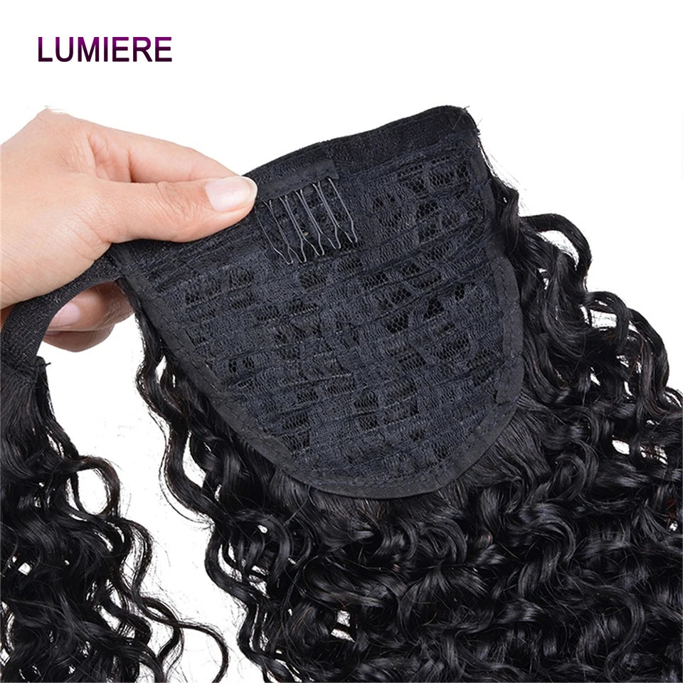 Ponytail Human Hair Extensions Afro Kinky Deep Water Curly Wave Wrap Around Drawstring 100% Virgin Human Hair Ponytail Extension