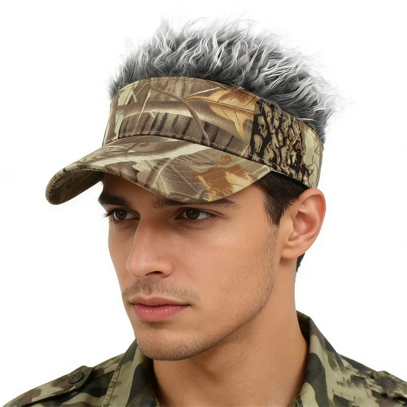 Perruque Synthétique Homme Femme Chapeau Visière de Baseball Imprimé Feuilles de Jungle Casquette de Sport Pare-Soleil Course Randonnée Chapeau de Soleil Perruque Cheveux Épis