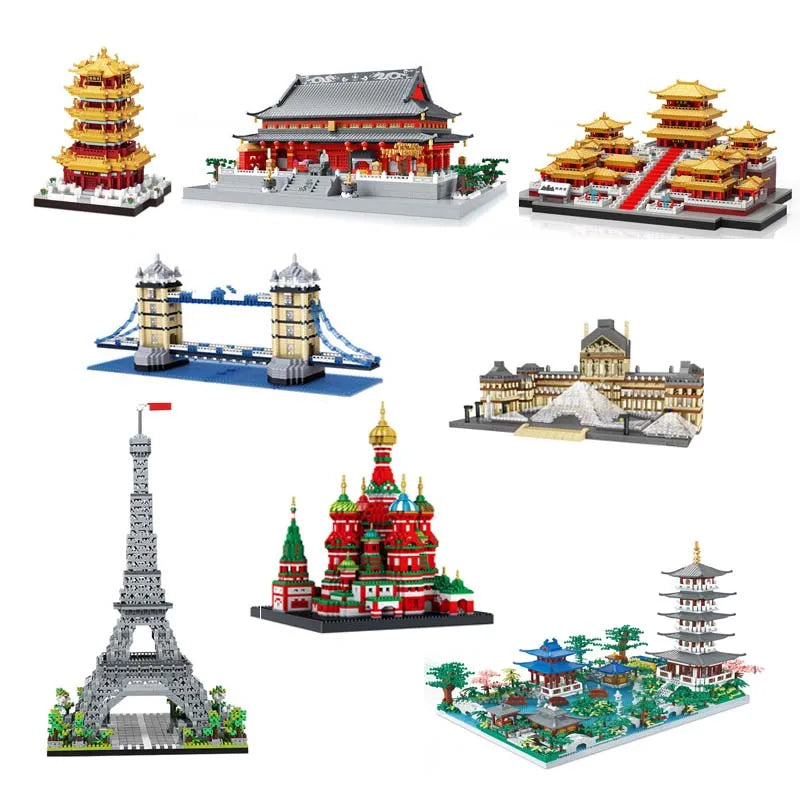 World Famous Architecture Diamond Building Blocks Toy Taj Mahal Vassili Church London Bridge Micro Size Bricks Construction Toys