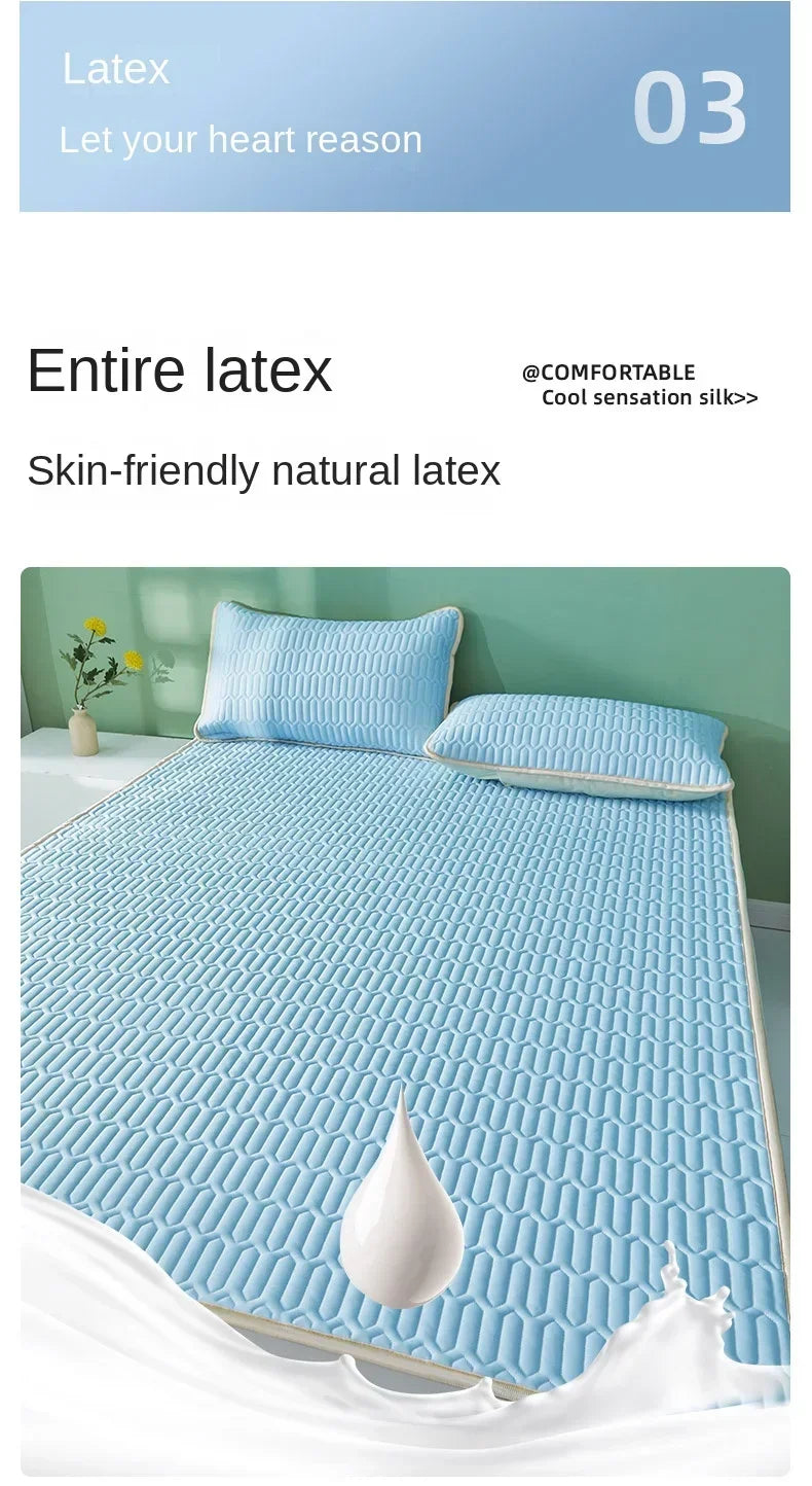 Cooling Bed Sheet Set with Pillowcases Ice Silk & Latex Quilted Breathable Cover Solid Summer Bedding Comfort & Heat Resistance