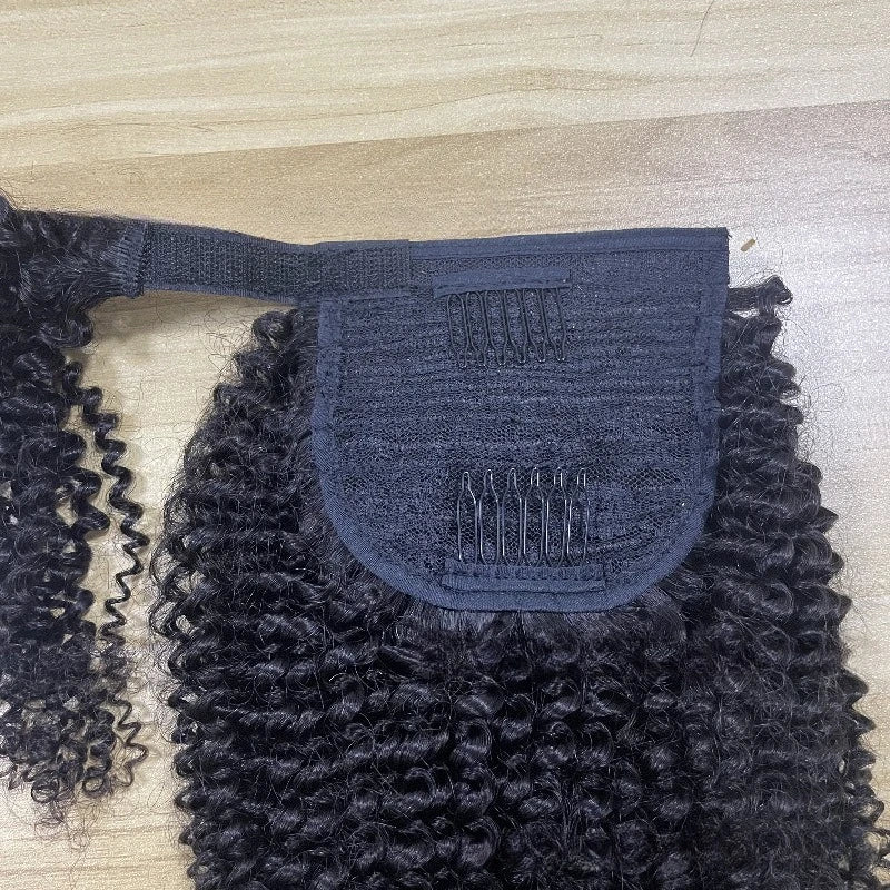 Queue de cheval à enrouler Afro Kinky Curly de 10 à 22 pouces 100 % Cheveux Humains Extension de Queue de Cheval pour Femmes Cheveux Mongols