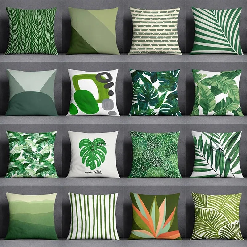 Green leaf pattern throw pillow cover home decoration office cushion cover bedroom living room sofa car cushion cover 45x45 cm