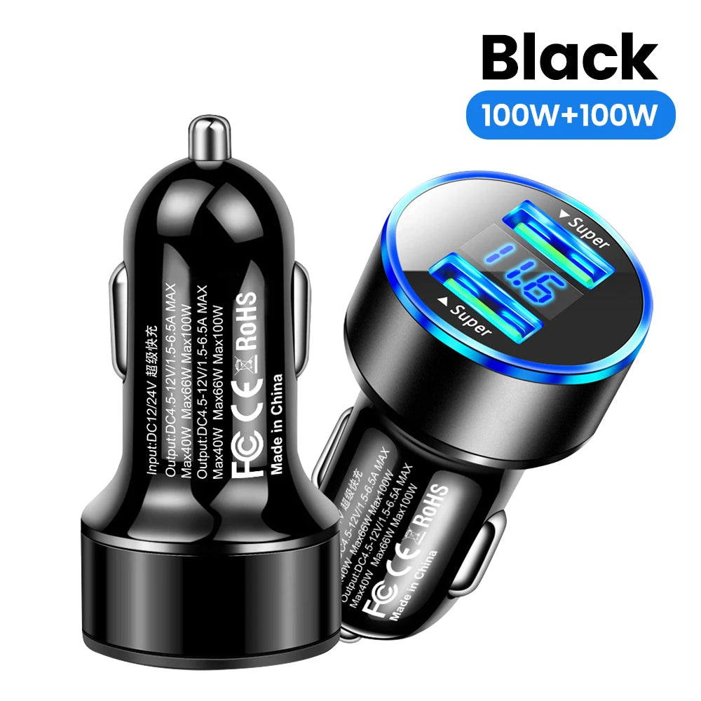 Cargador de coche Olaf 200W, encendedor con puertos USB duales, adaptador de carga rápida para iPhone 15 Samsung Xiaomi Huawei, cargador rápido de teléfono para coche