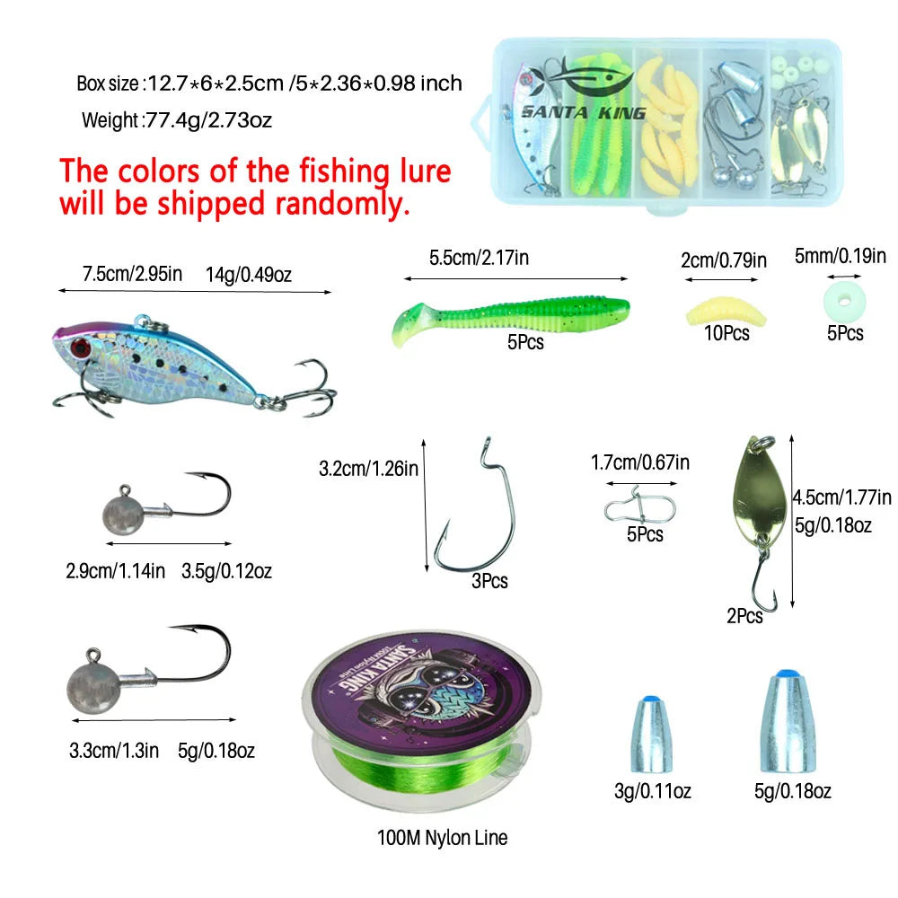 Spinning Fishing Kit- Telescopic Fishing Rod and Spinning Fishing Reel Fishing Line Lure Spoon Hooks Weights with Tackle Bag