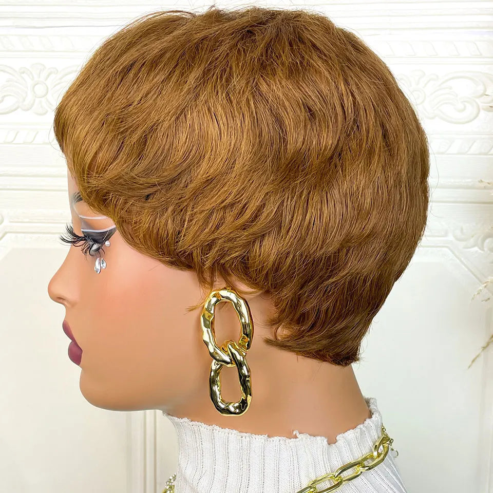 Pixie Cut Human Hair Wigs Short Wigs for Women Color 30 Layered Pixie Wig With Bangs Blonde Full Machine Made Wig On Sale
