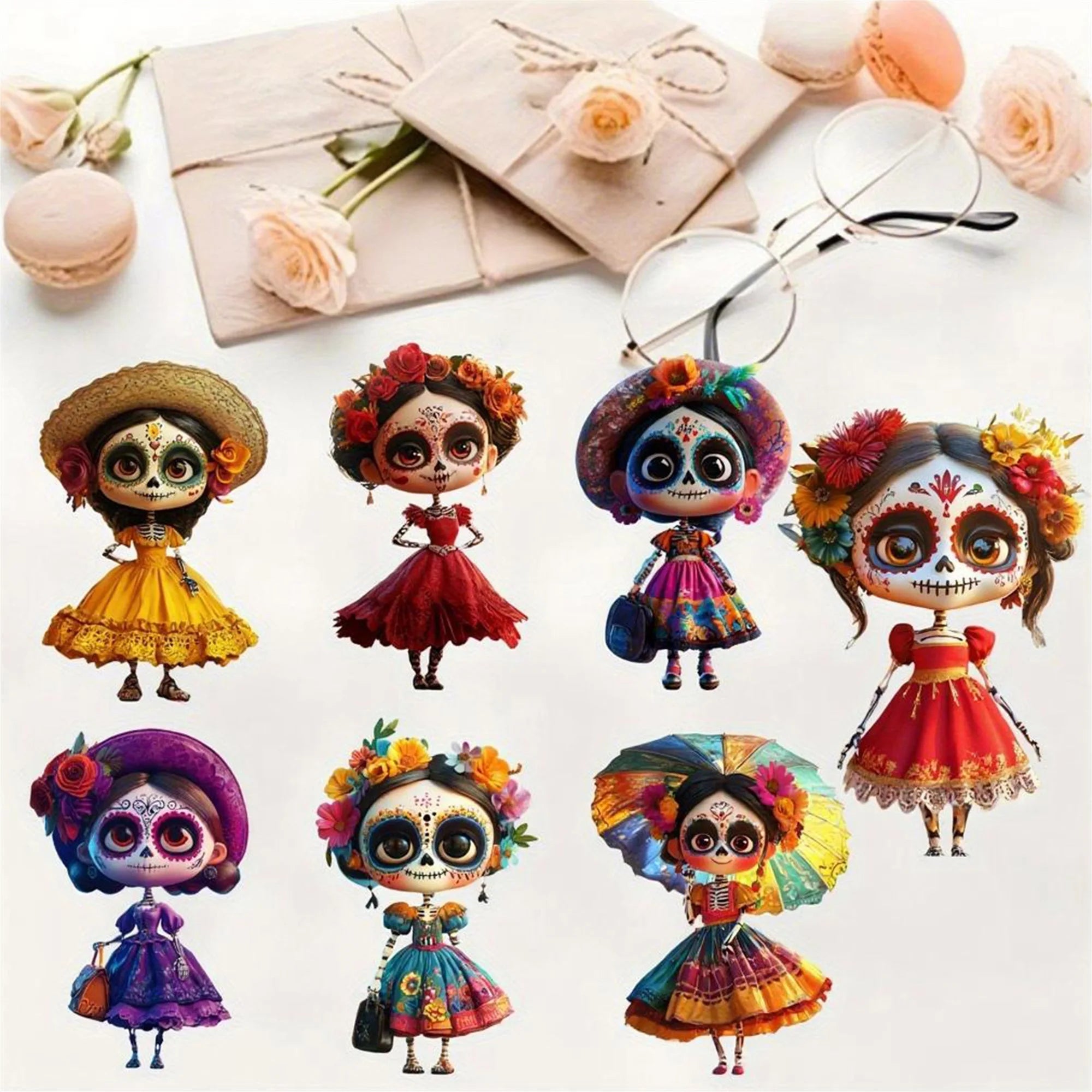 10Pcs Day of the Dead Decoration 3D Colorful Skeletons Hanging Ornaments for Dia de los Muertos Celebration and Halloween Party
