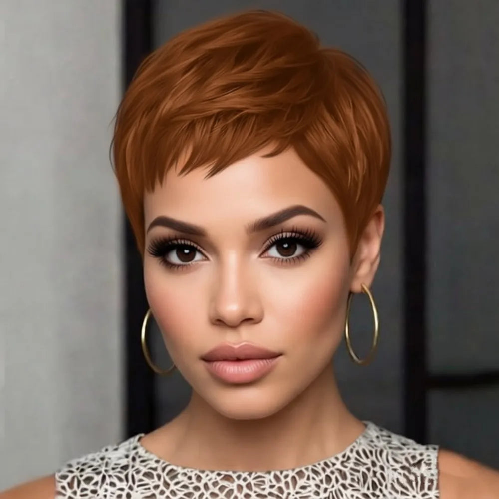 layered pixie cut summer wig machine mad hair wig for women short human hair wig natural black/99j color 150%density 4inch