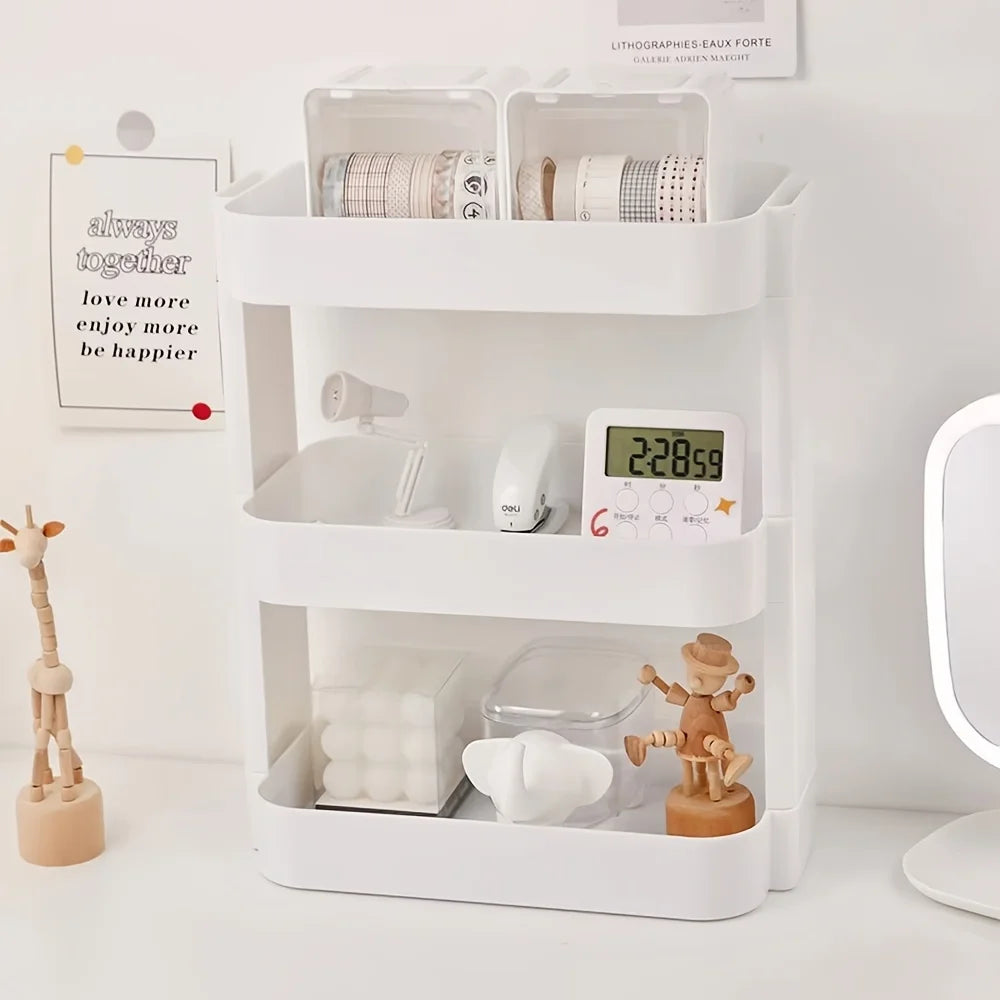3-Tier Desktop Organizer - Space-Saving Storage for Office, Study & Bedroom - Removable Shelf for Makeup and Cosmetics