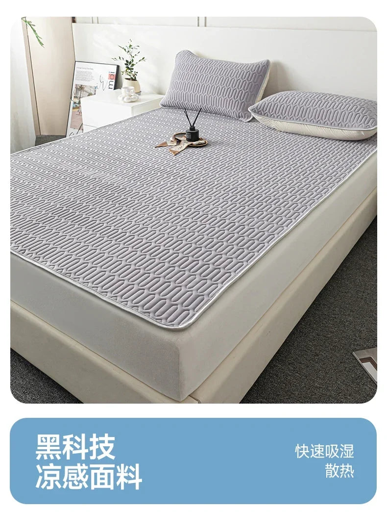 Cooling Bed Sheet Set with Pillowcases Ice Silk & Latex Quilted Breathable Cover Solid Summer Bedding Comfort & Heat Resistance