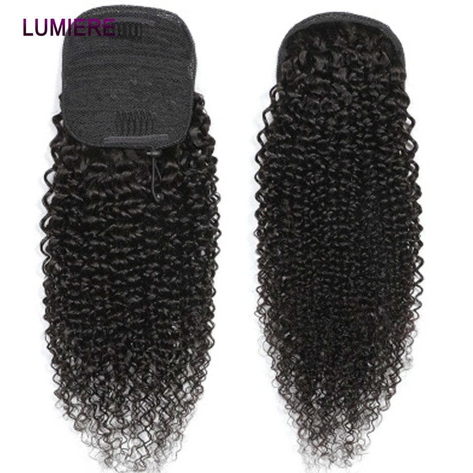 Afro Kinky Deep Water Curly Wave Wrap Around Drawstring Ponytail Human Hair Extensions 100% Real Human Hair Brazilian Clip In Fo