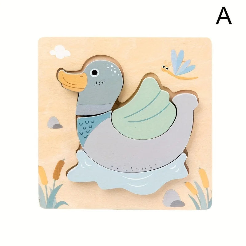 3D Wooden Cartoon Animals Cognitive Puzzles For Kids Children's Wooden Puzzles Toys Colors Shapes Baby Educational Toys Game