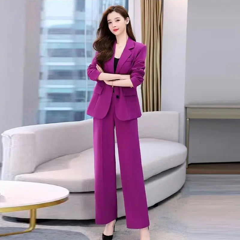 Women's Fashion Professional Suit Korean Elegant Spring Autumn New Casual Blazers Coat + Pants Two-piece Set Femlae Clothing