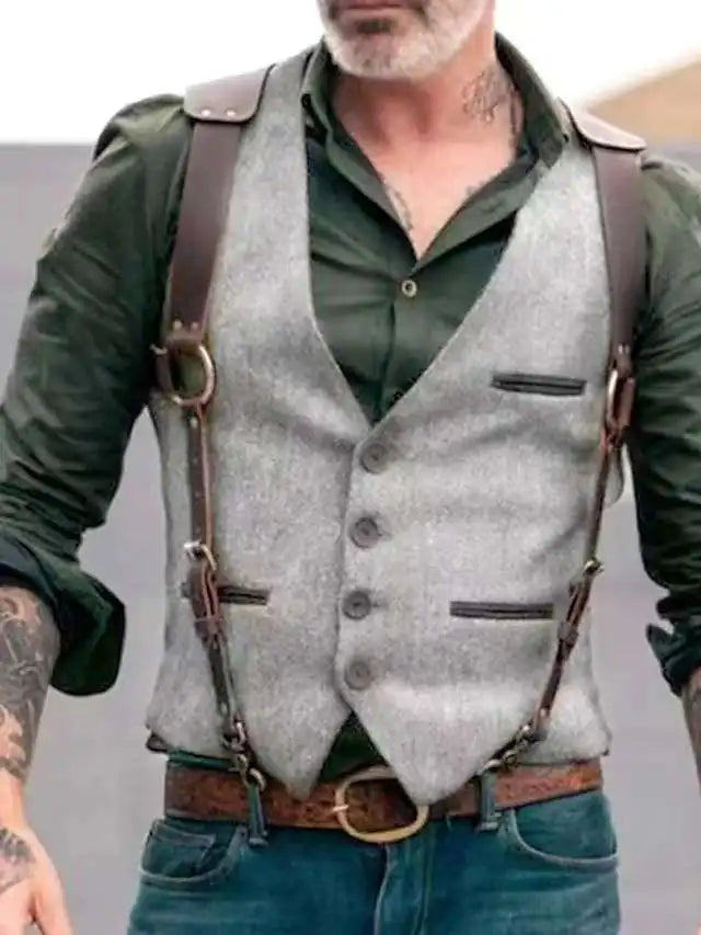 Sleeveless Vest for Men, Slim Fit Waistcoat with Belt, Stylish Outerwear, Summer Trendy Top