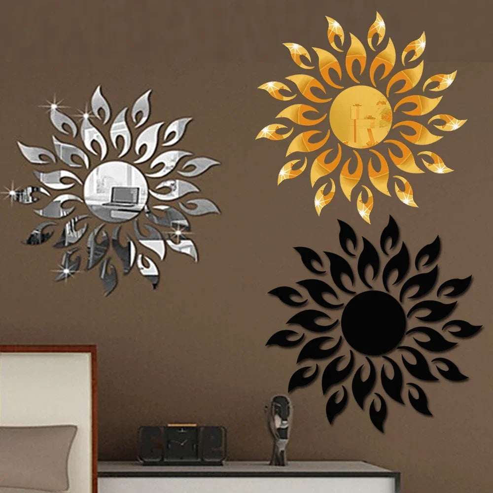 Wall Stickers for Room Decoration, Living Room and Home Decor, 1PC Reflective Sun Mirror PS Material