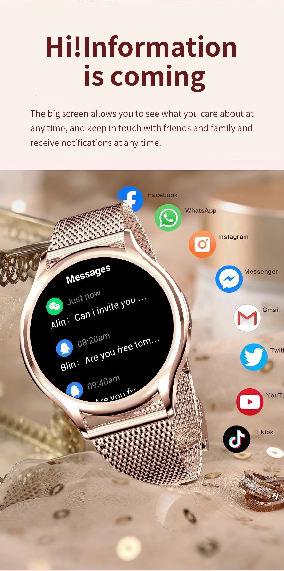 Smart Watch For Women 1.27 Inch HD Screen Health Monitor AI Voice Assistant Bluetooth Call Music Control Custom Dials Smartwatch
