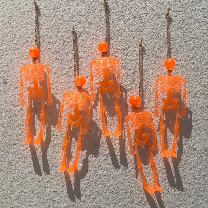 6pcs Scary Hanging Skeleton with Ropes Halloween Party Decoration Plastic Skull Home Garden Haunted House Props Kids Toy Gifts