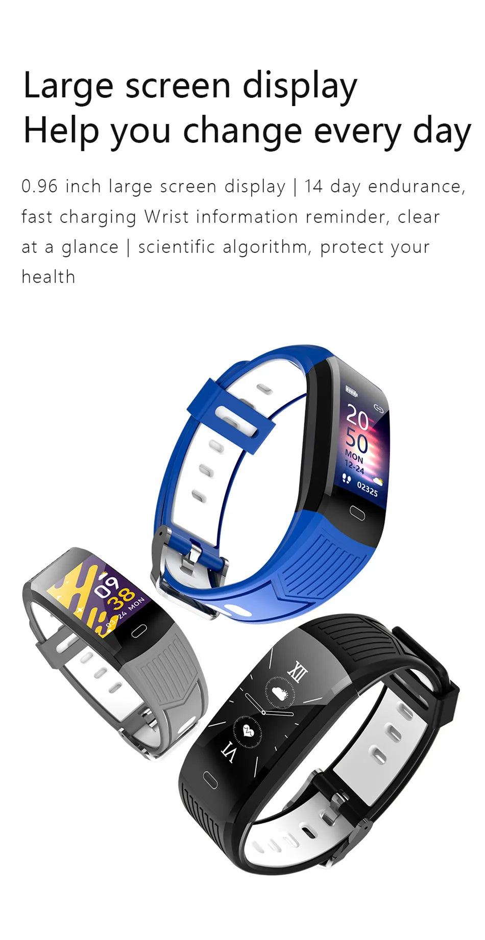 New Smart Bracelet Fitness Watch Connected Wristband Heart Rate Monitor Sleep Tracker Pedometer Band Men Women Smartwatch