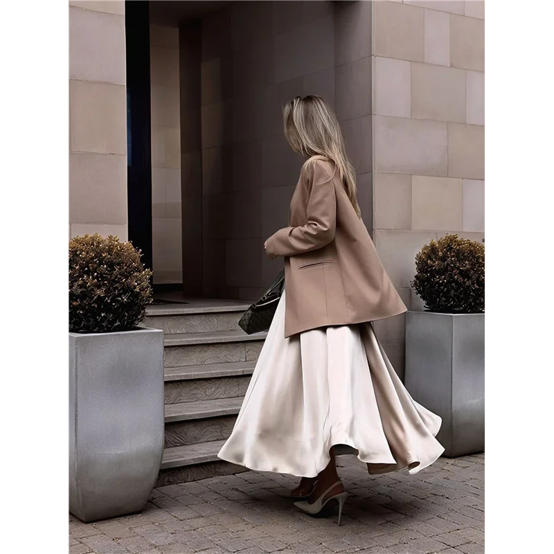 ASDS-Skirts For Women High Waist Skirt Elegant Midi Skirt Satin