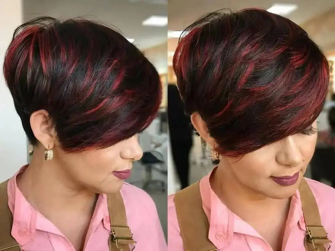 Cut Wig for Black Women Short Cut Wig Black Mixed With Red Curly Wigs Natural Black Mixed Red Pixie Cut Wig Synthetic Shor