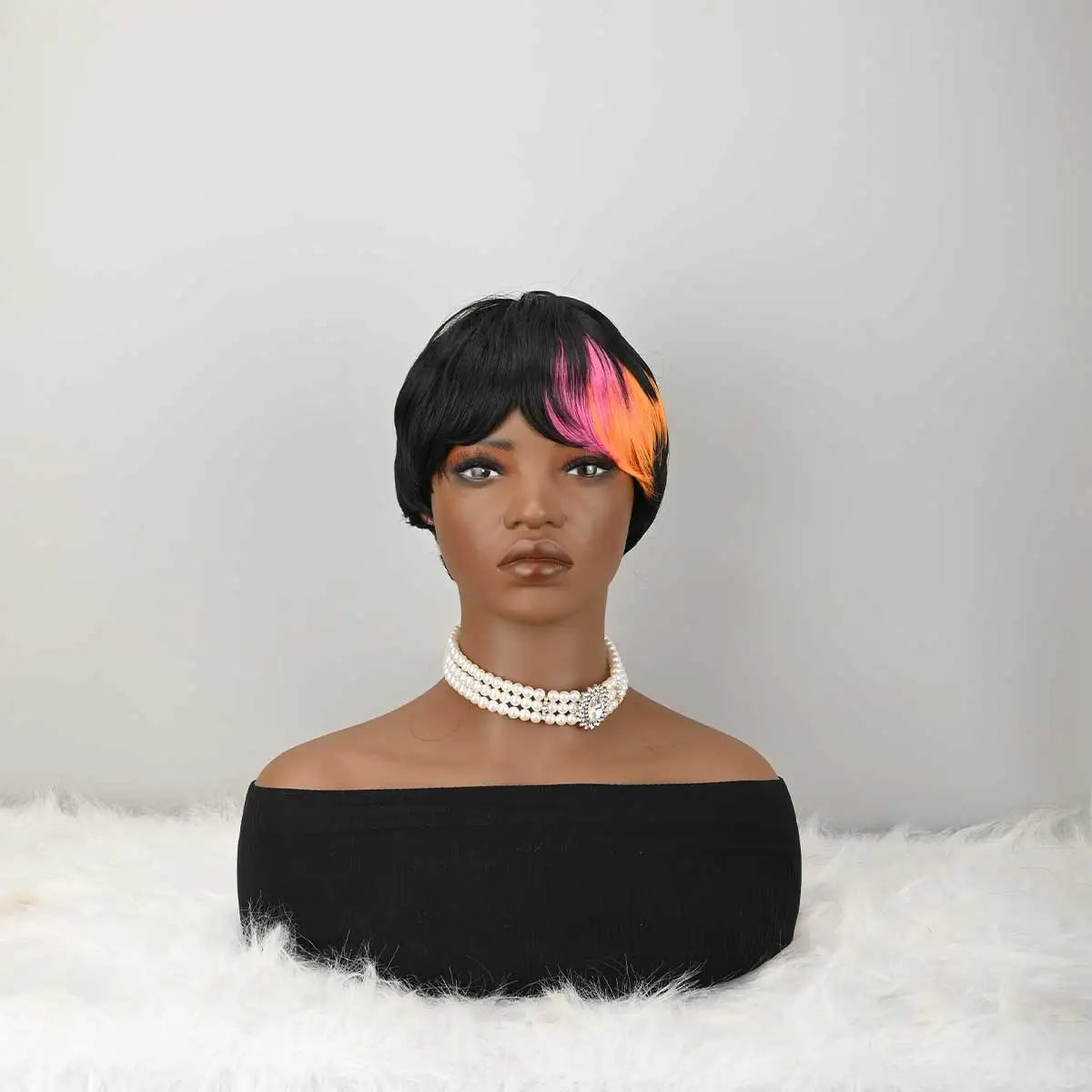 Short Bob Wig for PixieCut wigs Glueless Synthetic Wig None FrontWig with Bangs NaturalBlack Straight FullMachine Made ShortLayered for daily use