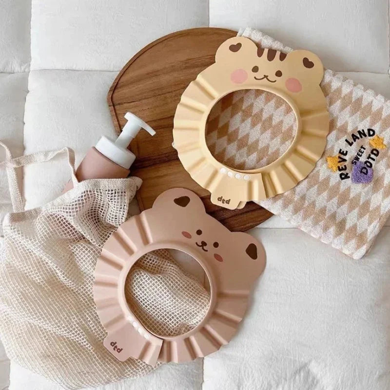 Lindo Gorro de Ducha de Oso Ajustable para Bebé, Orejas y Ojos Protegidos, Gorro Protector de Baño para Bebé, Suave Gorro para Lavar el Pelo del Bebé