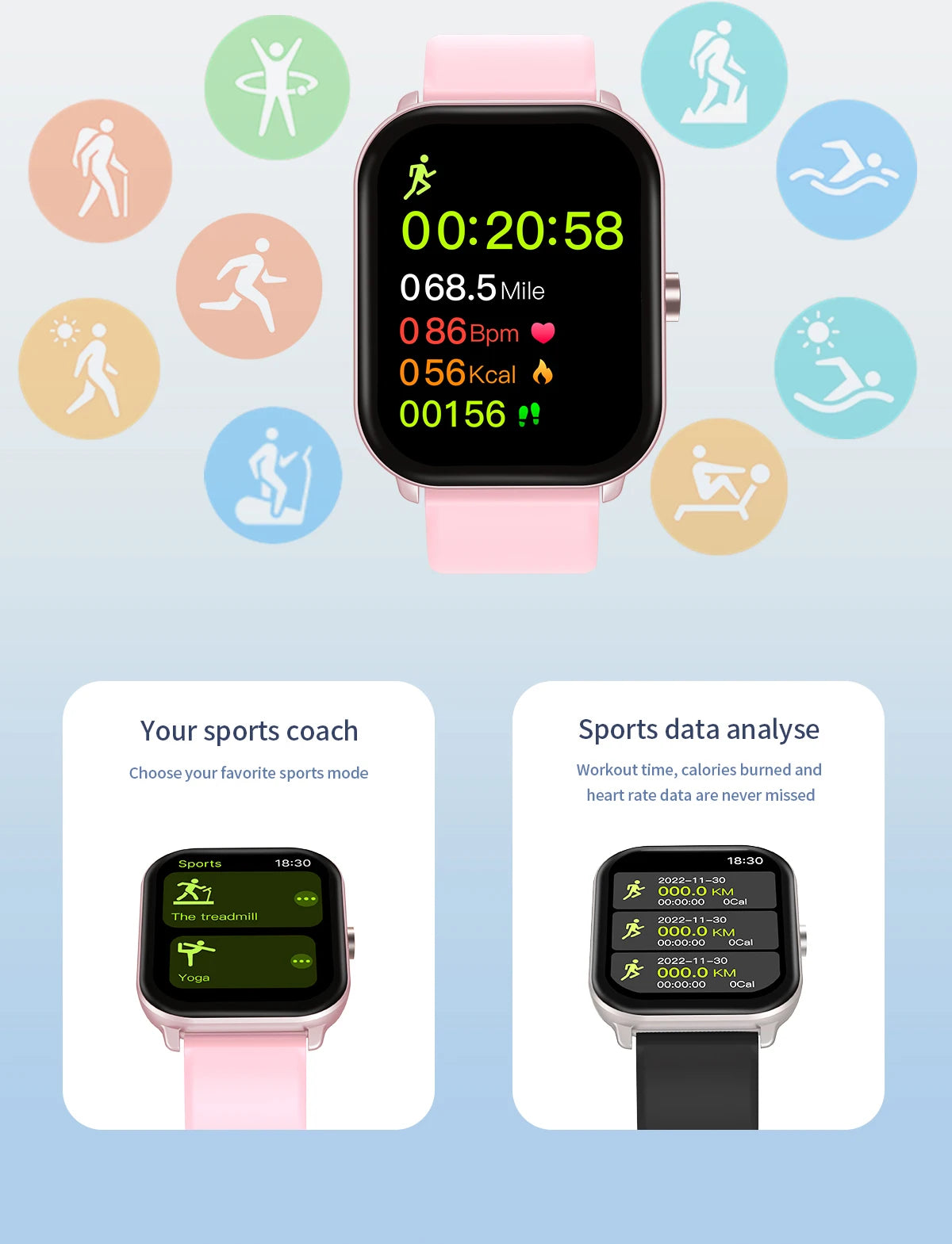 Reloj inteligente con pantalla grande de 2.01 pulgadas, cámara a prueba de agua, múltiples modos deportivos, llamadas Bluetooth, para hombres y mujeres, Smartwatch para Xiaomi