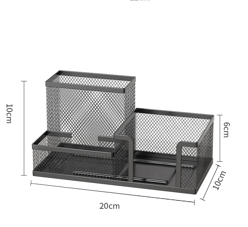 Black Mesh Desk Organizer - 3 Compartments with Pencil Holder & Storage Baskets, Tame Desktop Clutter Fast for Office Supplies