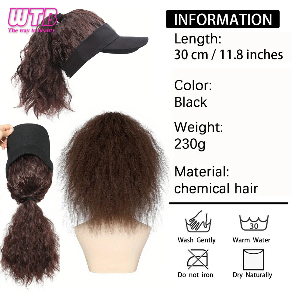 Peluca con gorra y coleta rizada