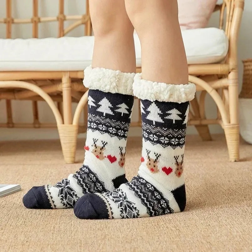 Fuzzy Thermal Sock Women Winter Warm Funny Bear Sheep Cute Kawaii Non Slip Cartoon Sleeping Soft Comfy Female Floor Slipper Sock