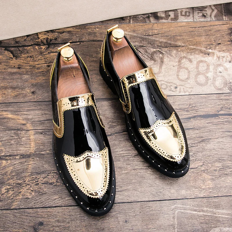 Zapatos Formales de Hombre de Moda, Mocasines Ligeros para Exteriores, Zapatos de Cuero con Suela Gruesa Resistentes al Desgaste, Negro, Dorado y Plateado, Tallas 38-48