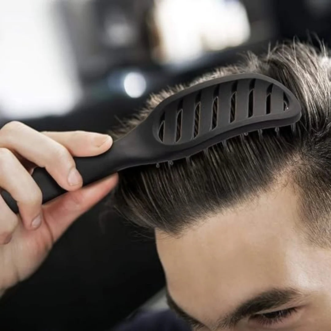 Vented Detangling Hair Brush - Curved Black Paddle Brush with Ball-Tip Bristles, Anti-Static for Wet/Dry Hair, Blow Drying
