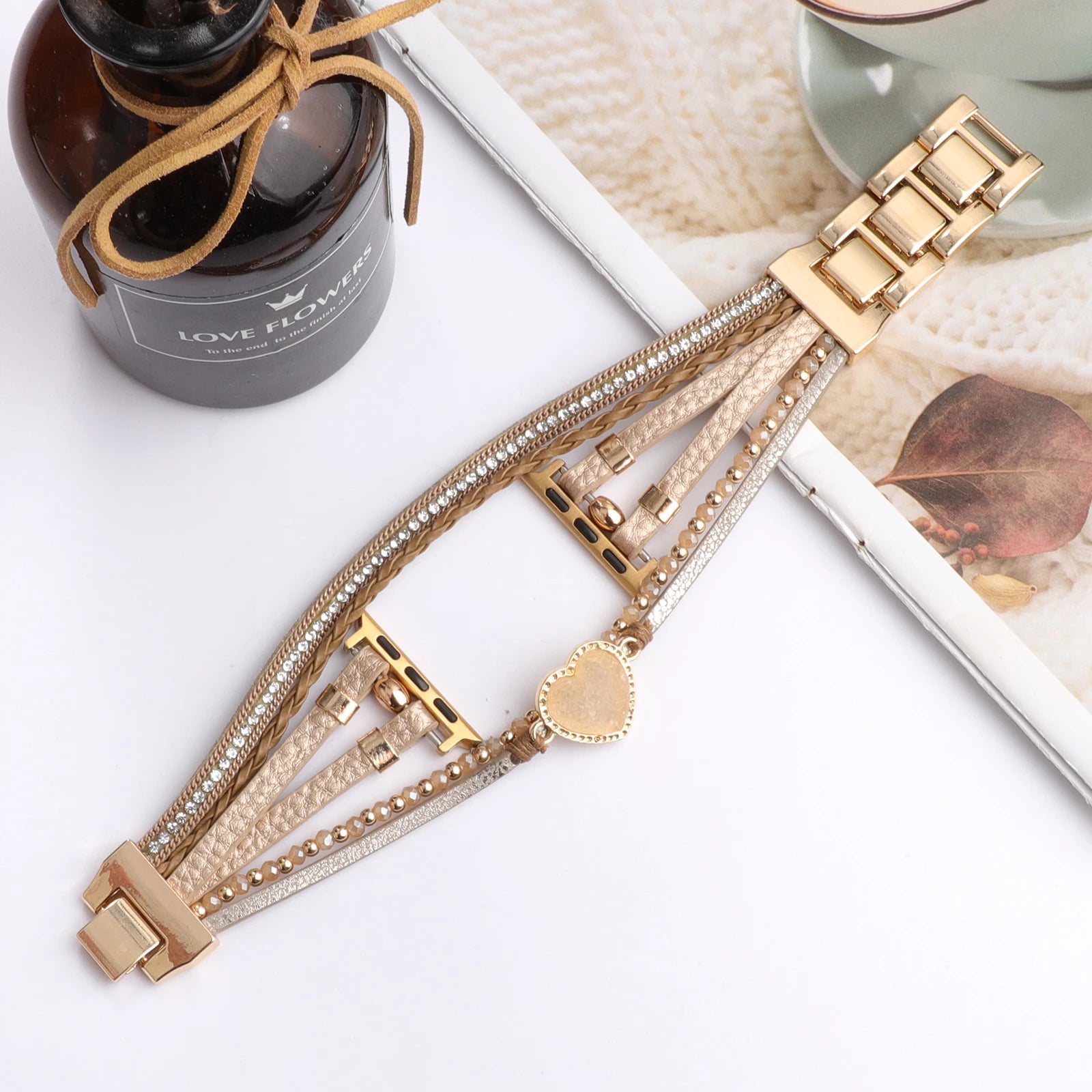 Metal Strap For Apple Watch Band Series876 SE54Ultra Women Jewelry Bracelet Chain IWatch 49mm 45mm 41mm 40mm 38 44mm Peal Wrist