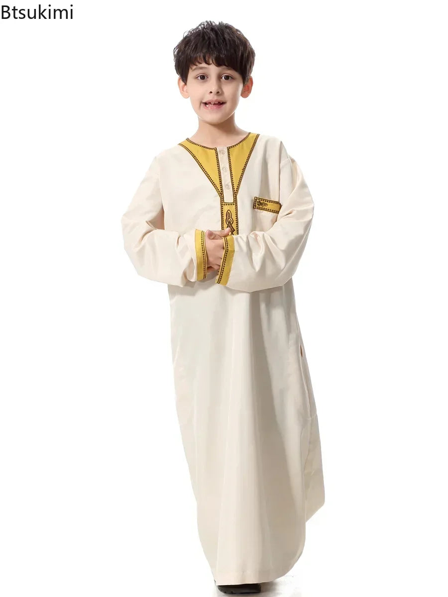 2025 Fashion Muslim Teenager Clothing Islam Men Summer Winter Eid Ramadan Prayer High Quality Elengance Party Boy's Robe Caftan