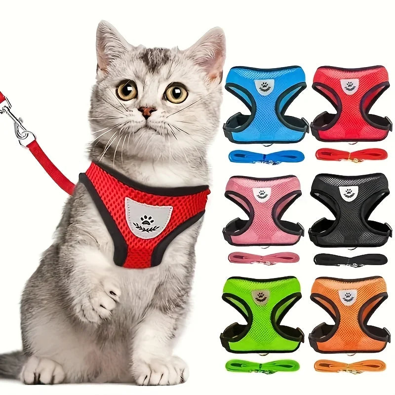 Arnés Ajustable para Gatos, Malla Transpirable Antiescape con Chaleco Reflectante y Correa de 1.5 m - Seguro, Duradero para Aventuras al Aire Libre