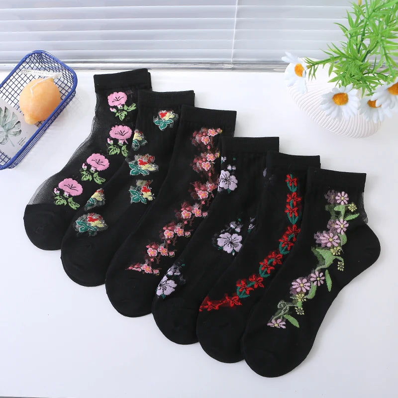 6 Pairs Floral Lace Socks