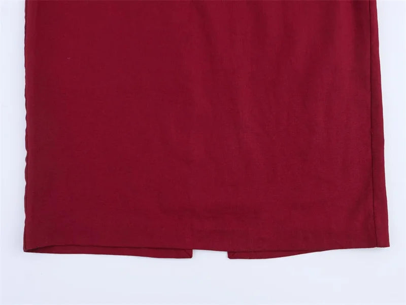 Women's New Dress Summer Red Linen Blend Pleated Midi Dress Irregular Collar Design Sexy Fashion Sense of Luxury