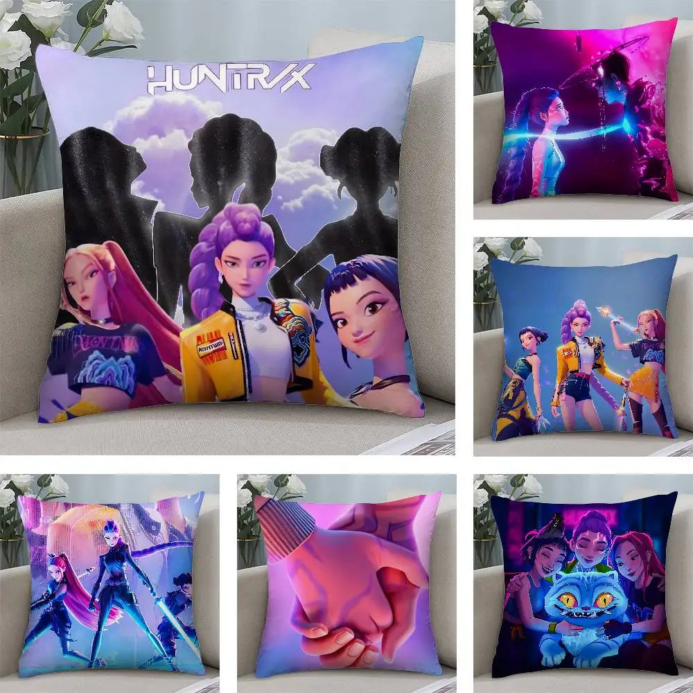 K-kpop D-Demon H-Hunters Pillow Case Short plush Double-sided Print Square Throw Pillow Covers Sofa Home Cushion Decor
