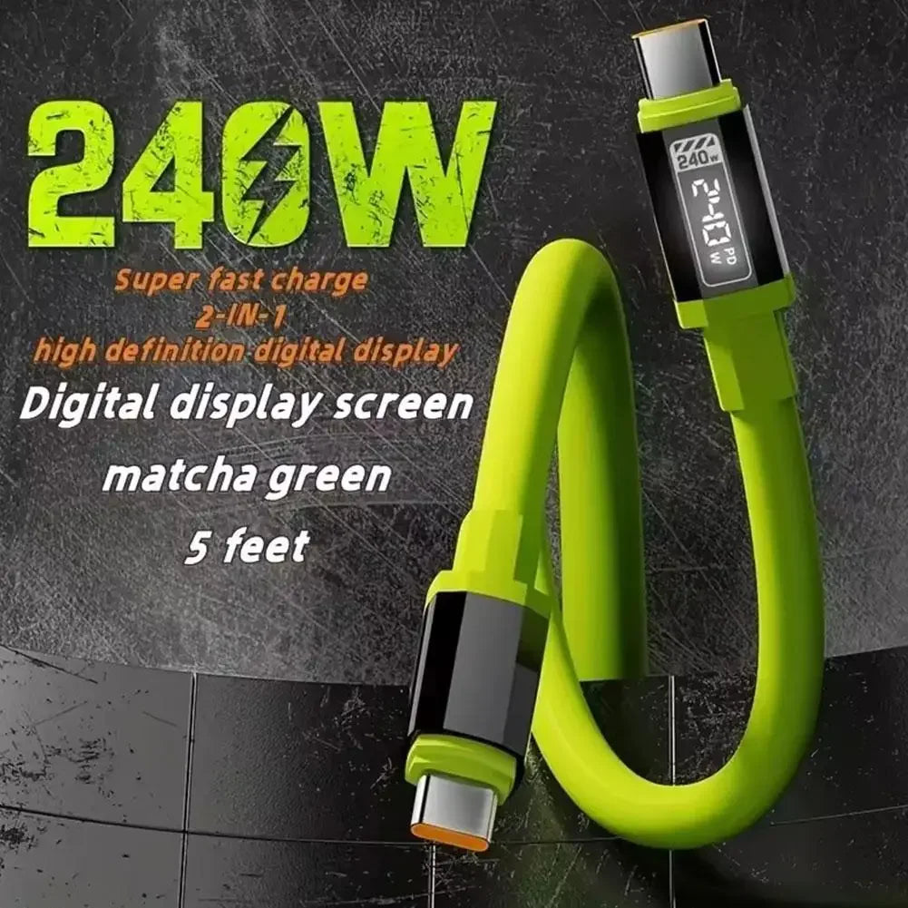 240W PD Type-C to Type-C Cable Liquid Silicone Data Cable Fast Charging Intelligent Flash Charging High-power Cable with HD Digi