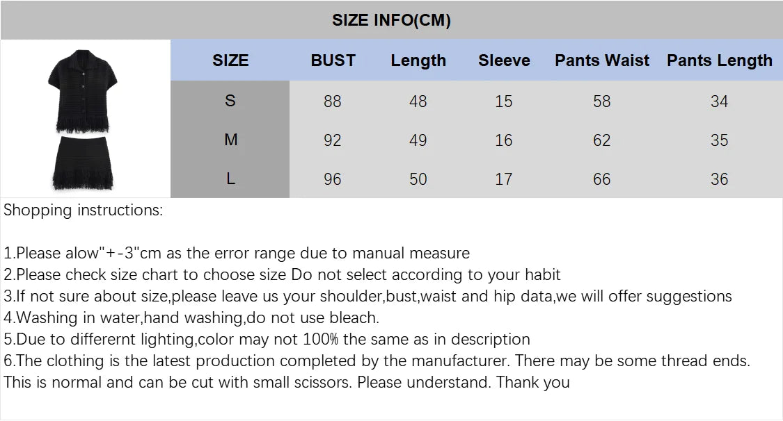 HipSeam Fringed Check Knit Skrts Sets Short Sleeved Lapel Button Tops Sexy Hip High Waist Skirts 2 Piece Set Women's Outfits