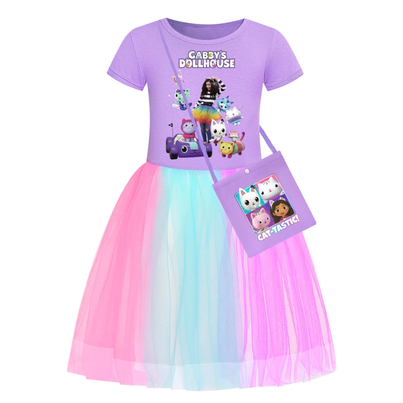 Newest Gabby Doolhouse Clothes Baby Girl Gabbys Cat Dress for Kids Girls 11 To 12 Children Summer Short Sleeve Princess Vestidos