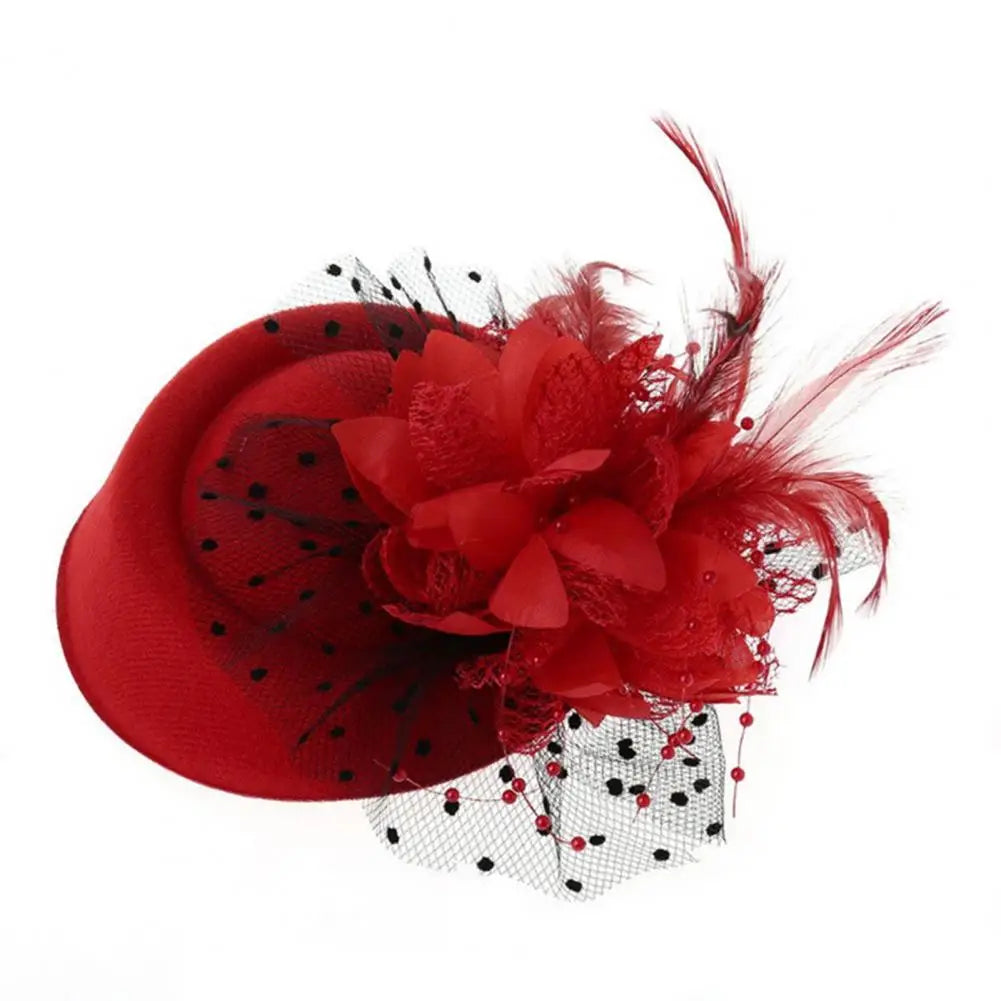 Exquisite Fascinator Hat With Hair Clip Decorative Anti-fall Faux Feather Flower Mesh Headwear Hair Accessories